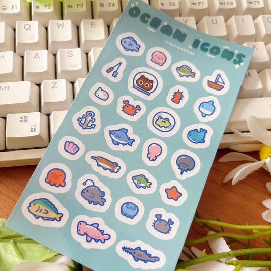 Ocean Icons Glossy Sticker Sheet