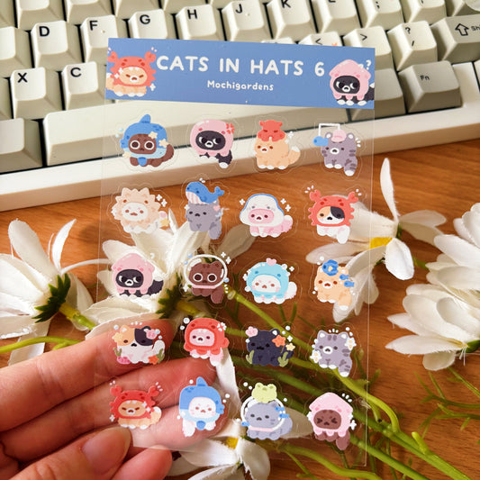 Cats in Hats 6 Transparent Sticker Sheet