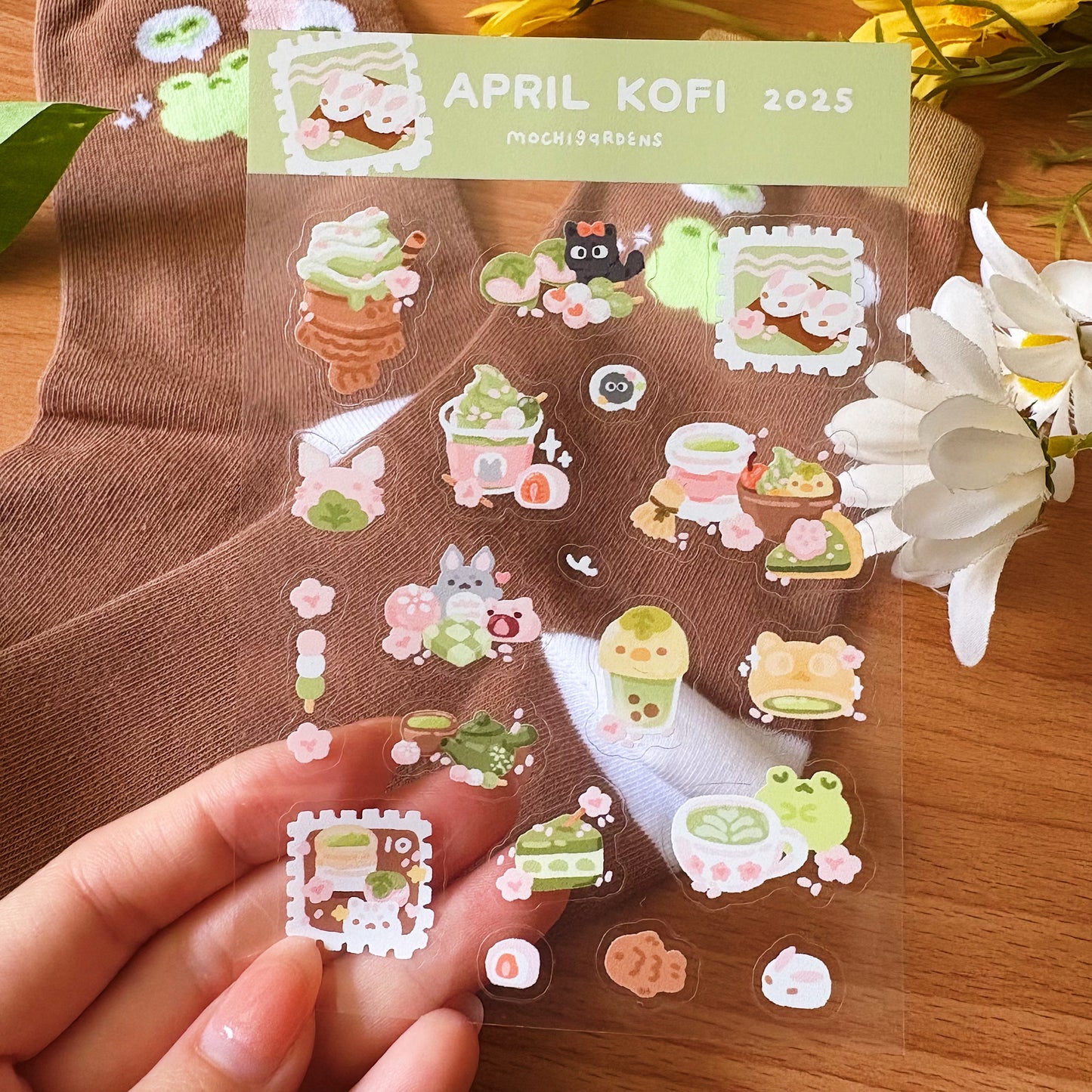 April Ko-Fi Sticker Sheet + Print + Socks Set - Matcha Tea House (Also available individually)