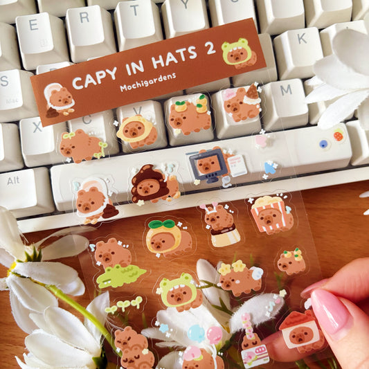 Capy in Hats 2 Transparent Sticker Sheet