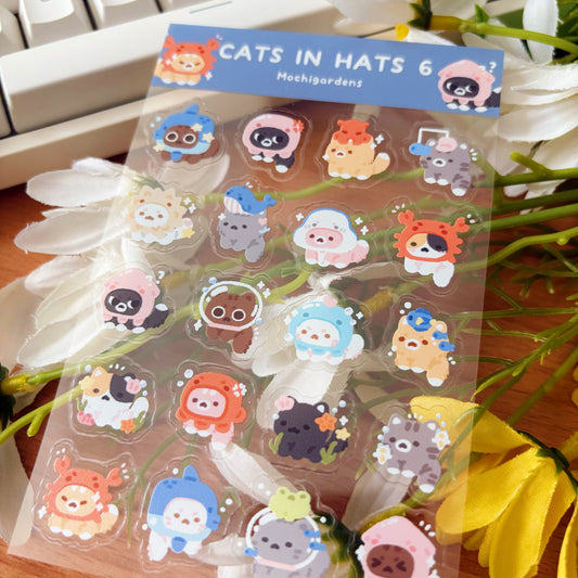 Cats in Hats 6 Transparent Sticker Sheet