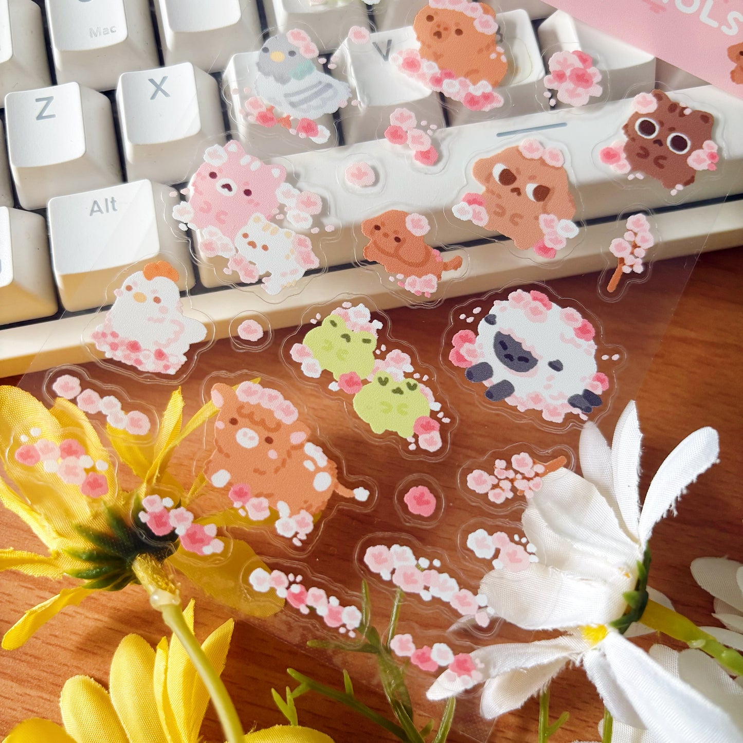 Sakura x Animals Transparent Sticker Sheet