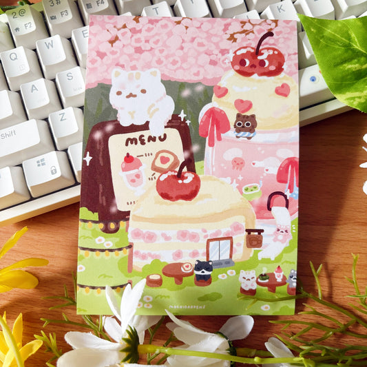 March Ko-Fi Sticker Sheet + Print Set - Sakura Cafe (Also available individually)