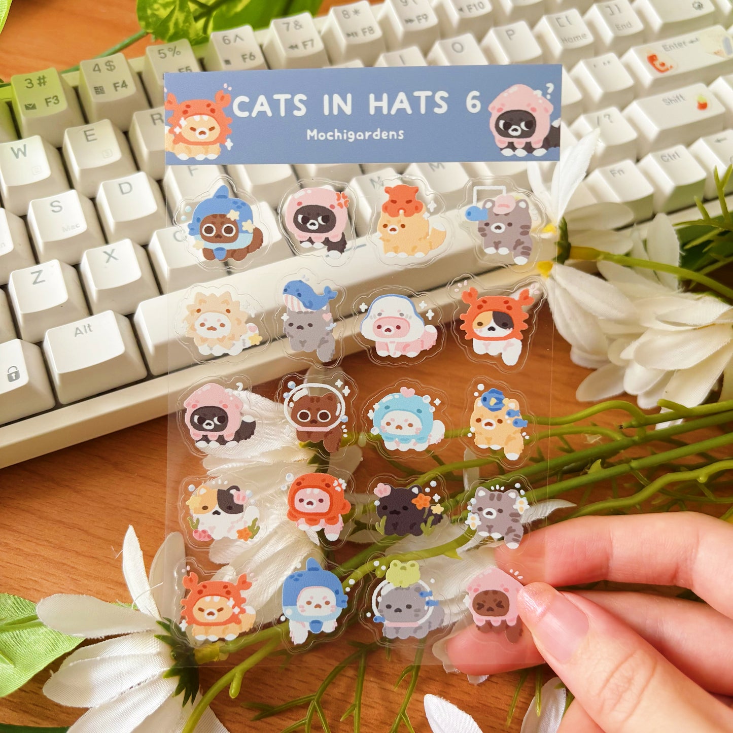 Cats in Hats 6 Transparent Sticker Sheet