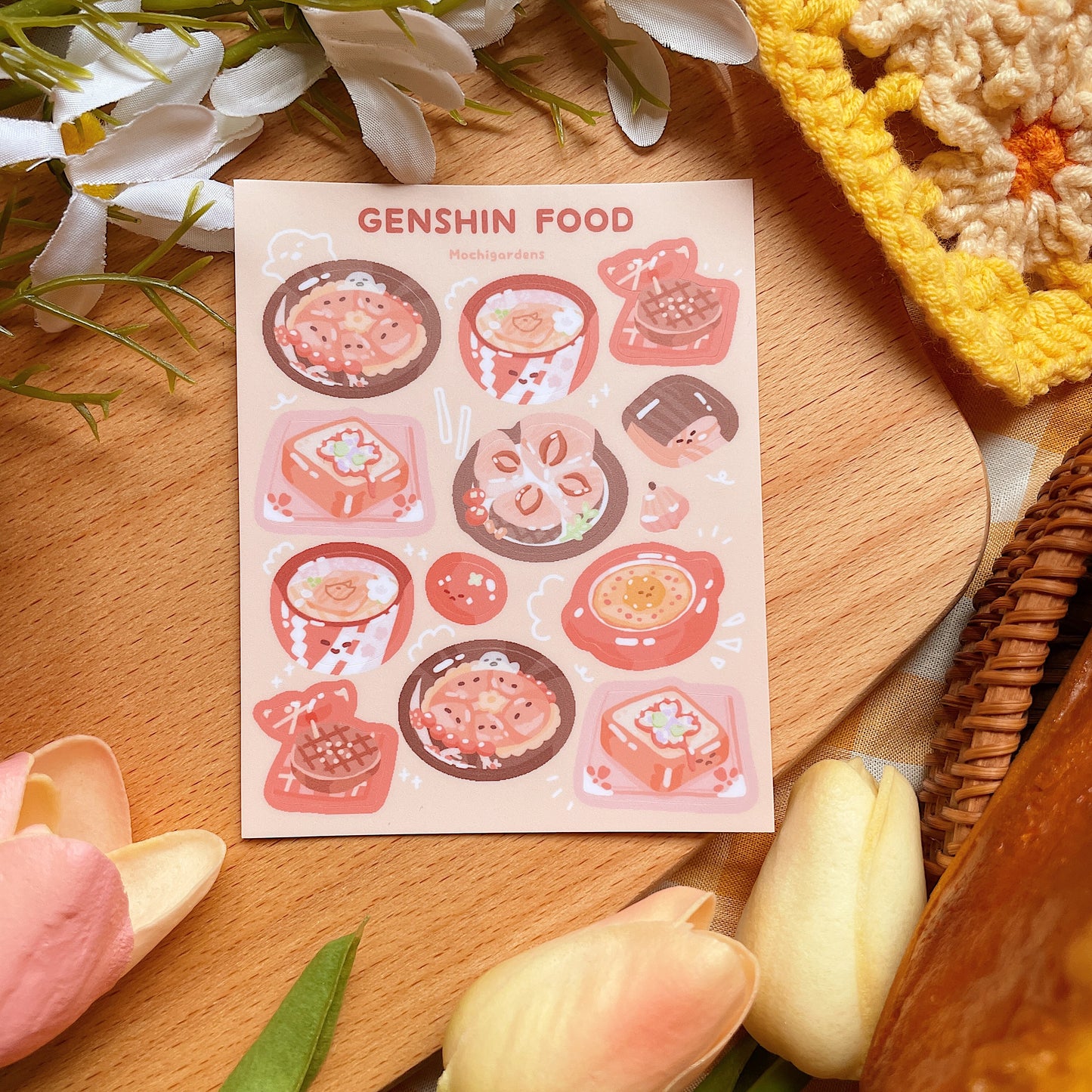 Assorted Waterproof Genshin Food Vinyl Sticker Sheets