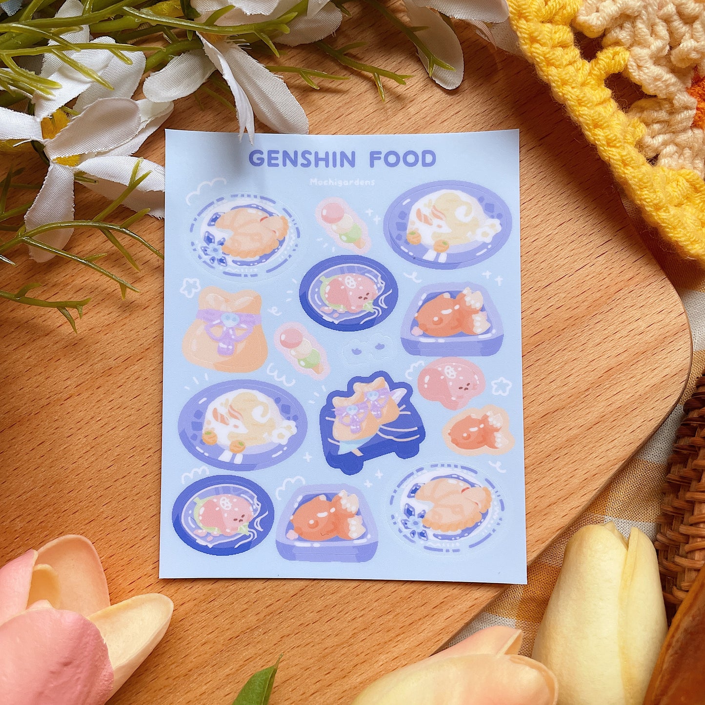 Assorted Waterproof Genshin Food Vinyl Sticker Sheets