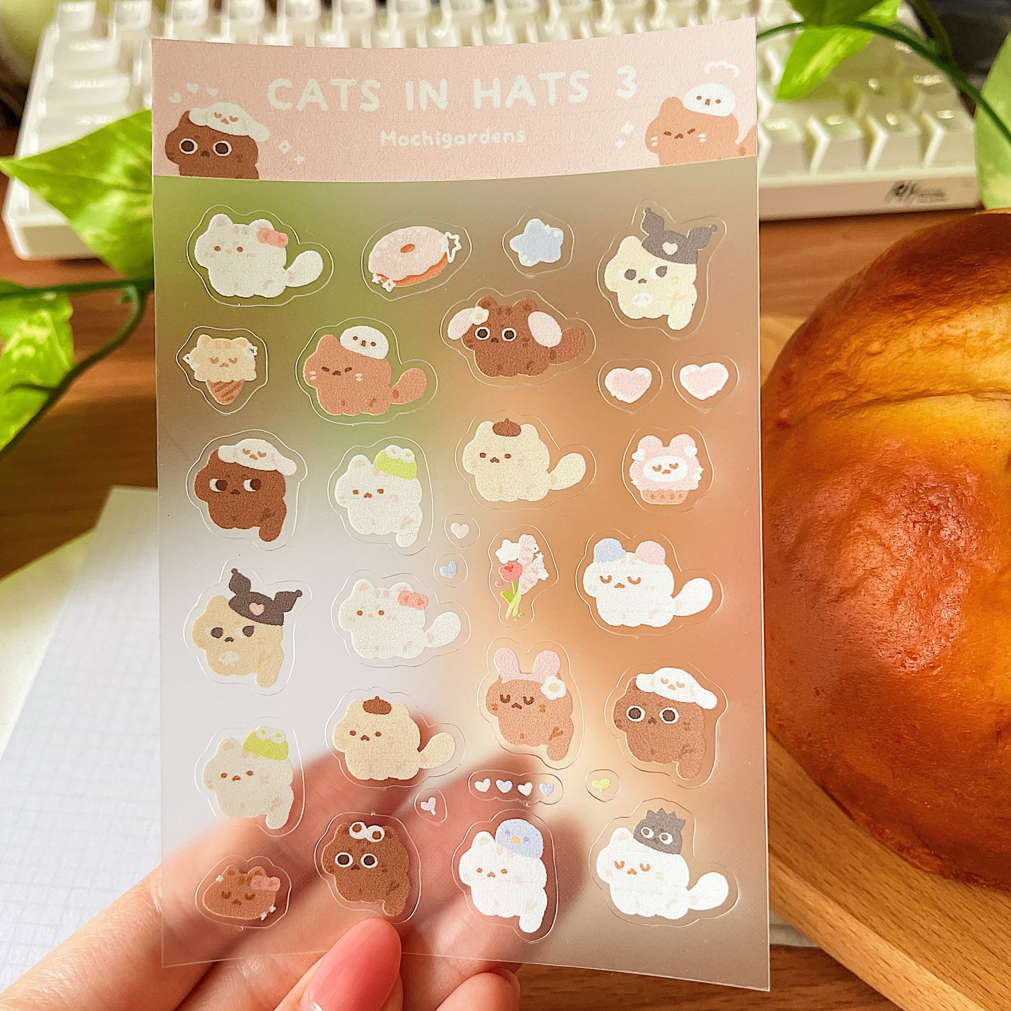 *Restocked* Cats in Hats 3 Transparent Sticker Sheet