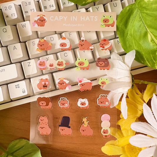 Capy in Hats Transparent Sticker Sheet