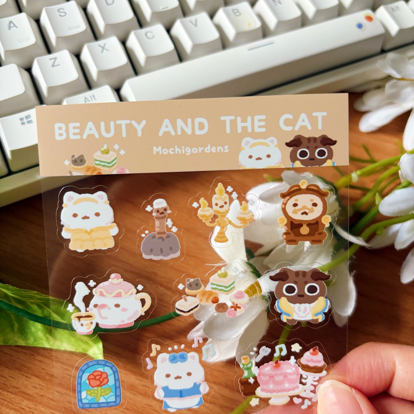 Beauty and the Cat Transparent Sticker Sheet