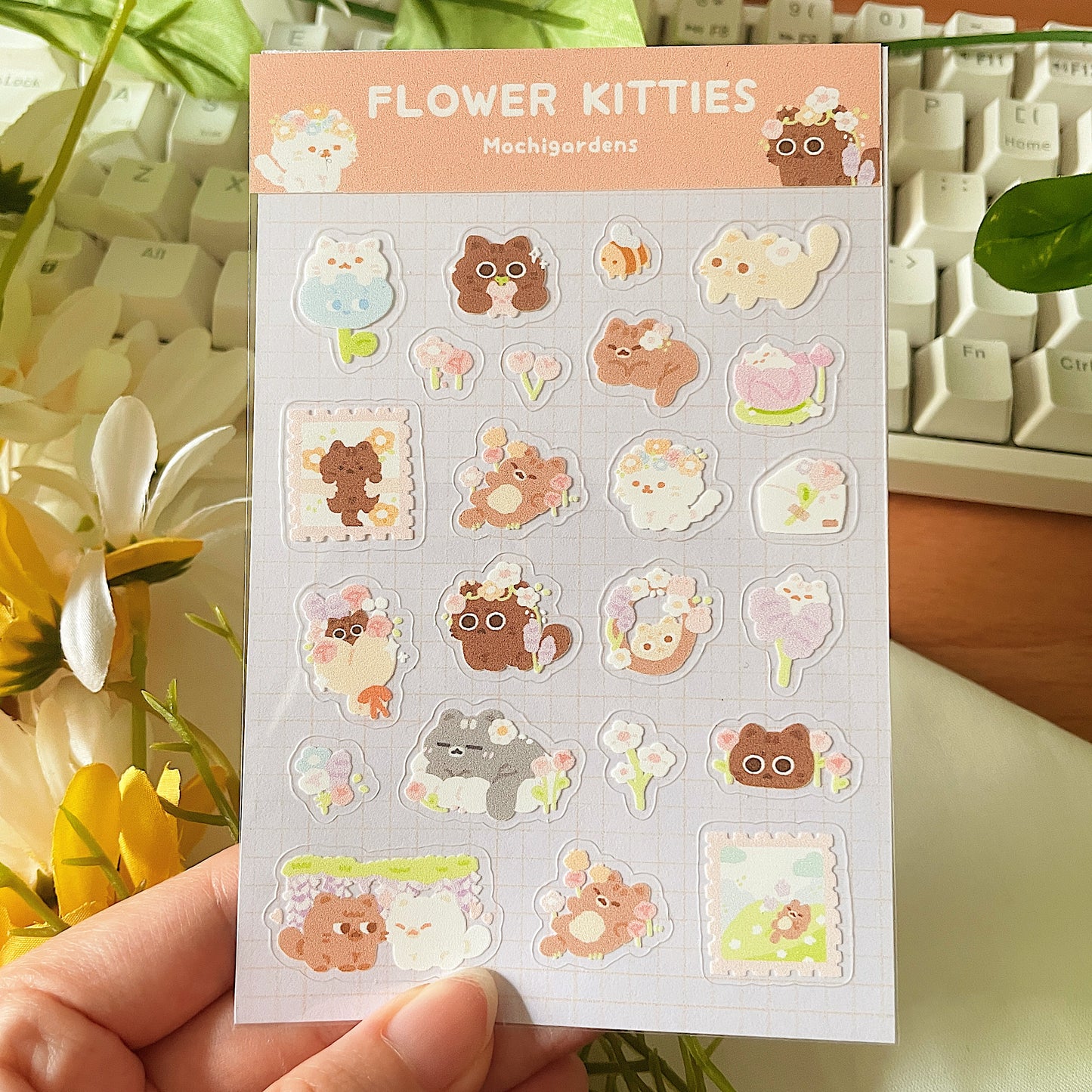 Flower Kitties Transparent Sticker Sheet