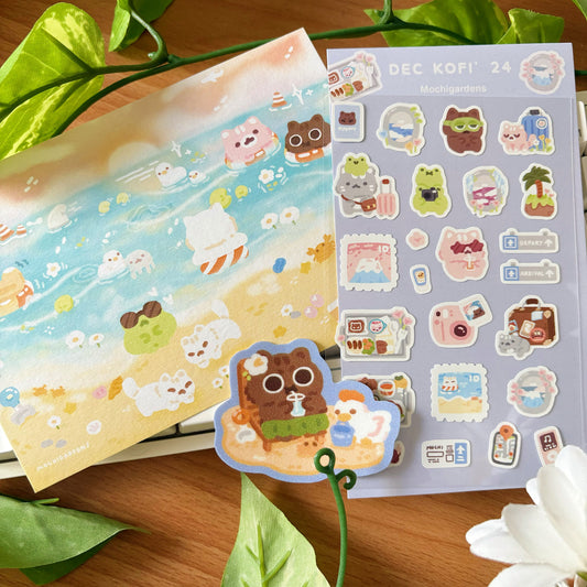 December Ko-Fi Sticker Sheet + Print Set - Travel (Also available individually)