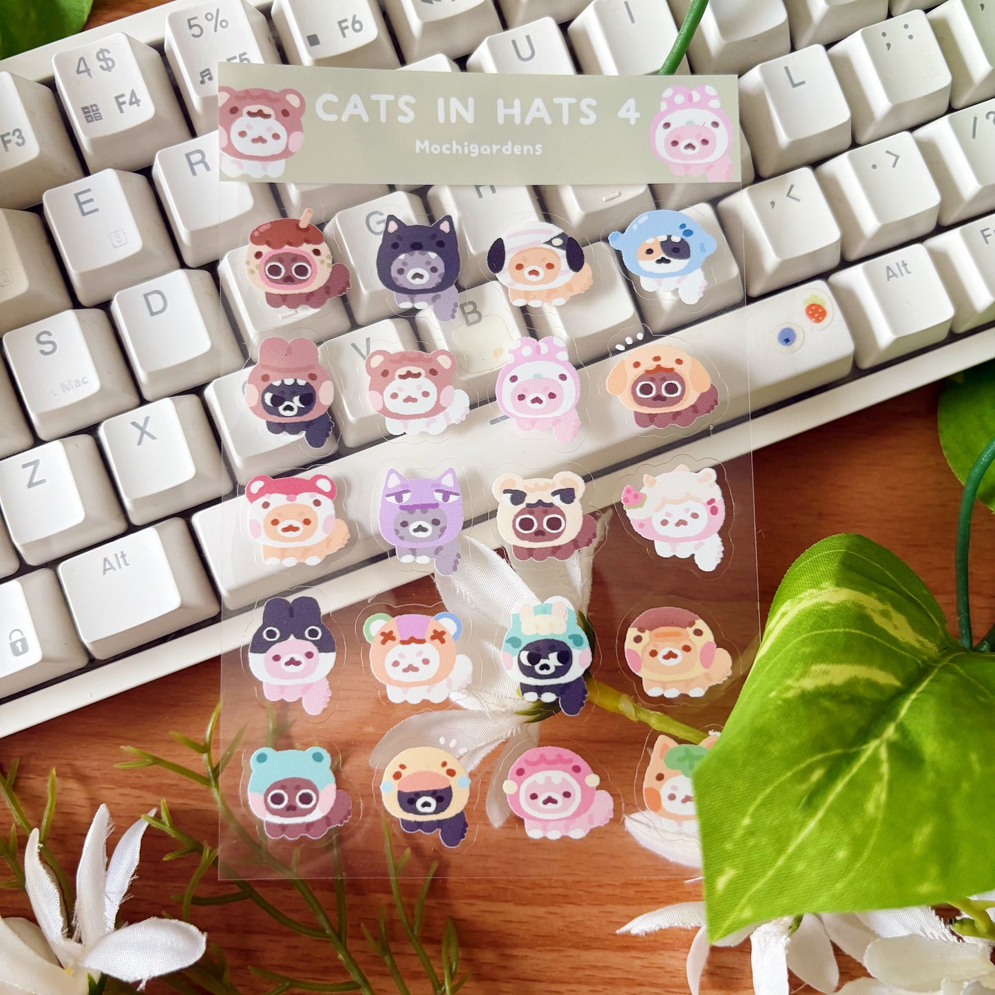 Cats in Hats 4 Transparent Sticker Sheet