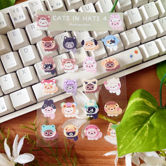Cats in Hats 4 Transparent Sticker Sheet