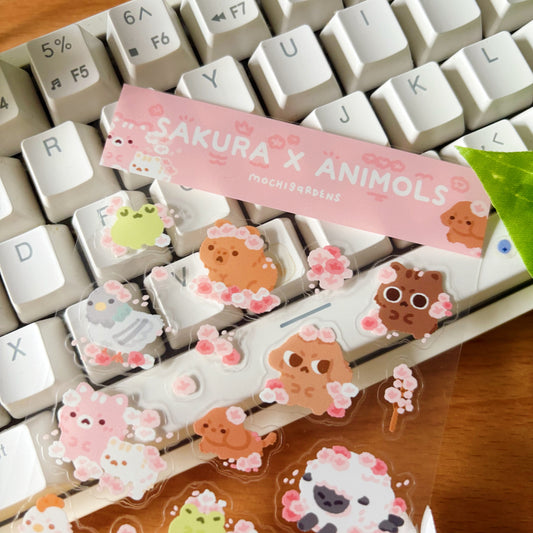 Sakura x Animals Transparent Sticker Sheet