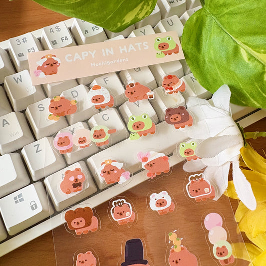 Capy in Hats Transparent Sticker Sheet