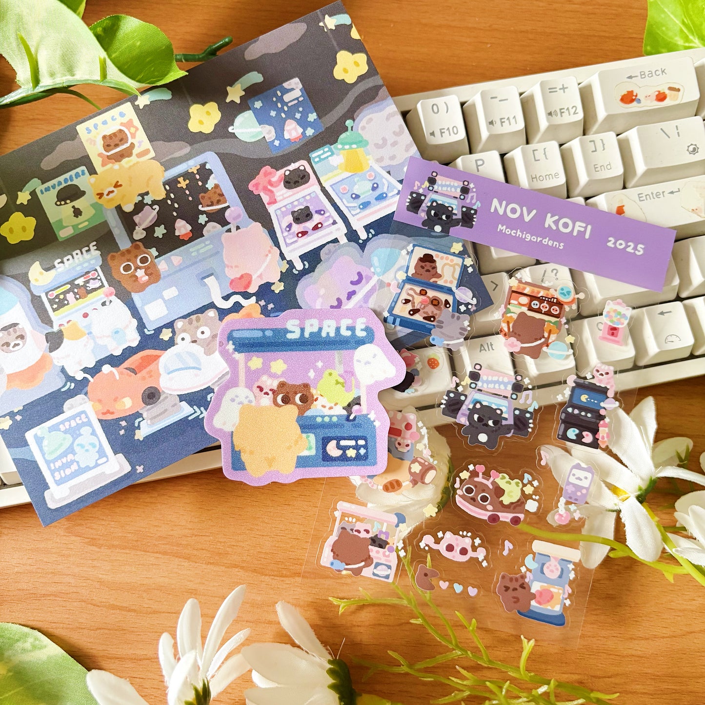 November Ko-Fi Sticker Sheet + Print Set - Arcade (Also available individually)