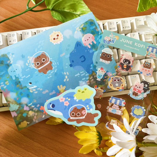 June Ko-Fi Sticker Sheet + Print Set - Ocean (Also available individually)