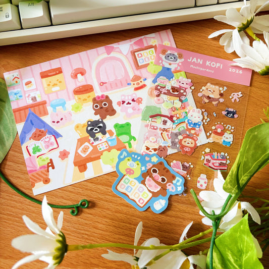 January Ko-Fi Sticker Sheet + Print Set - Kindergarten (Also available individually)
