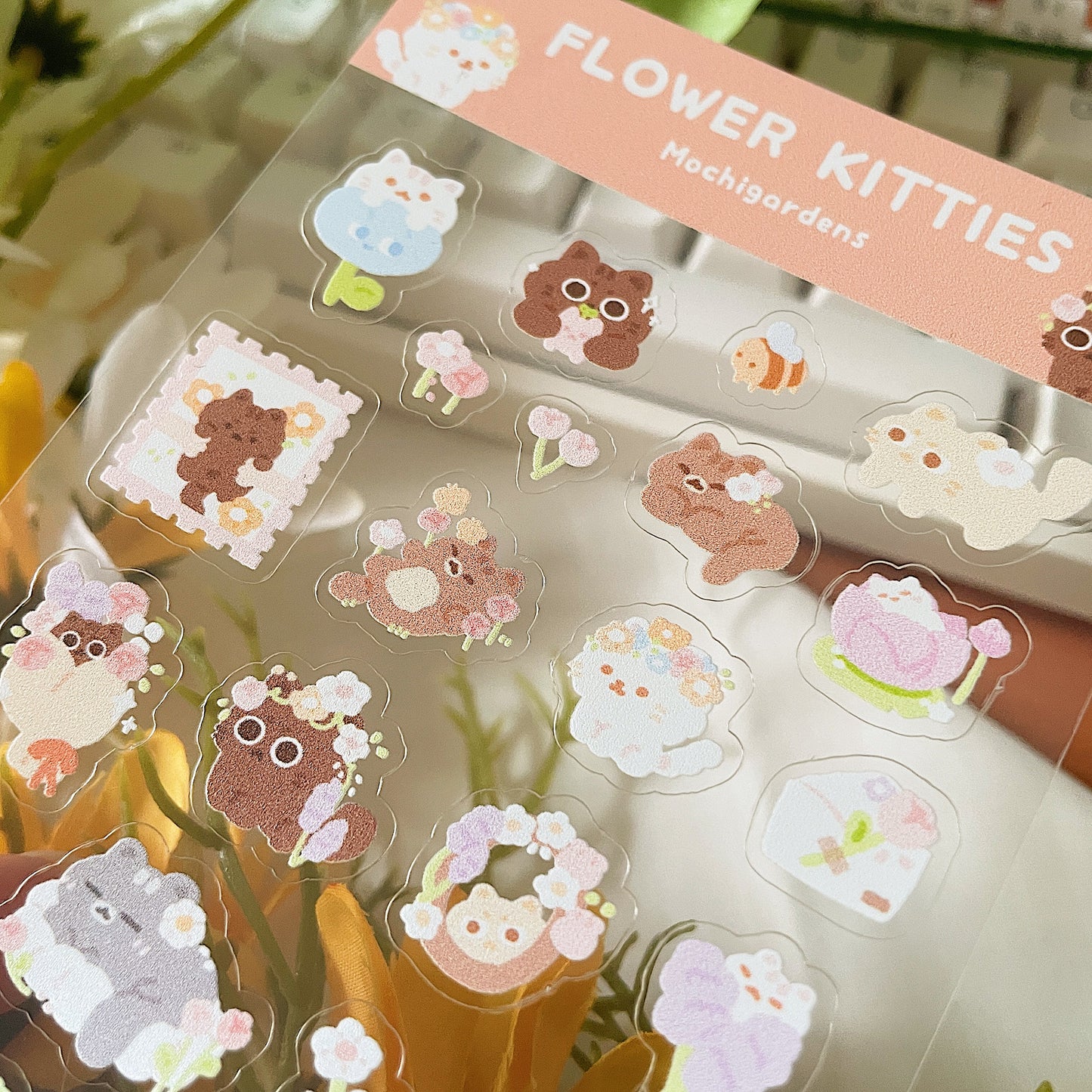 Flower Kitties Transparent Sticker Sheet