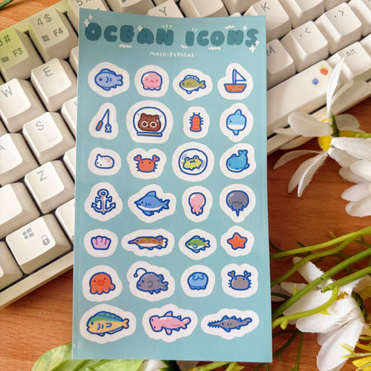 Ocean Icons Glossy Sticker Sheet