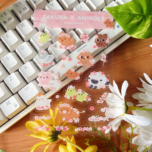 Sakura x Animals Transparent Sticker Sheet