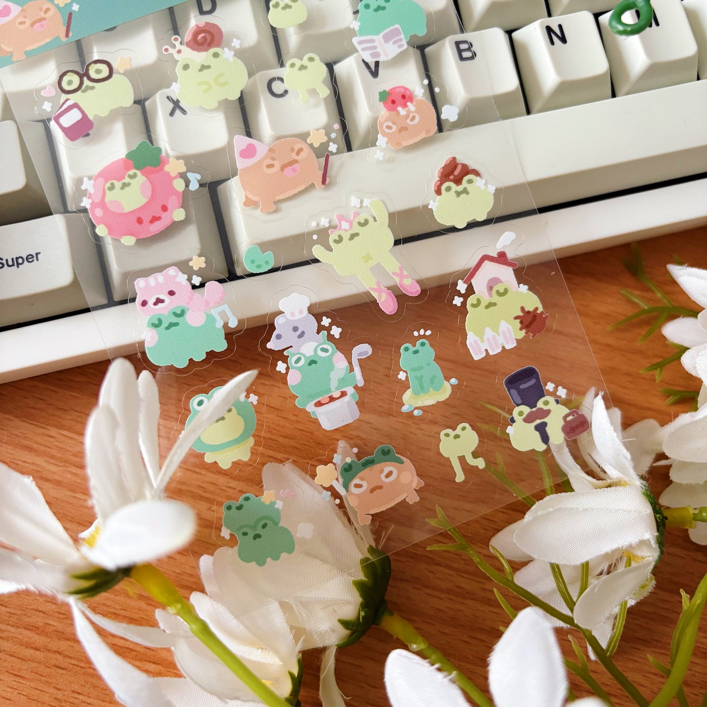 Frogs in Hats Transparent Sticker Sheet