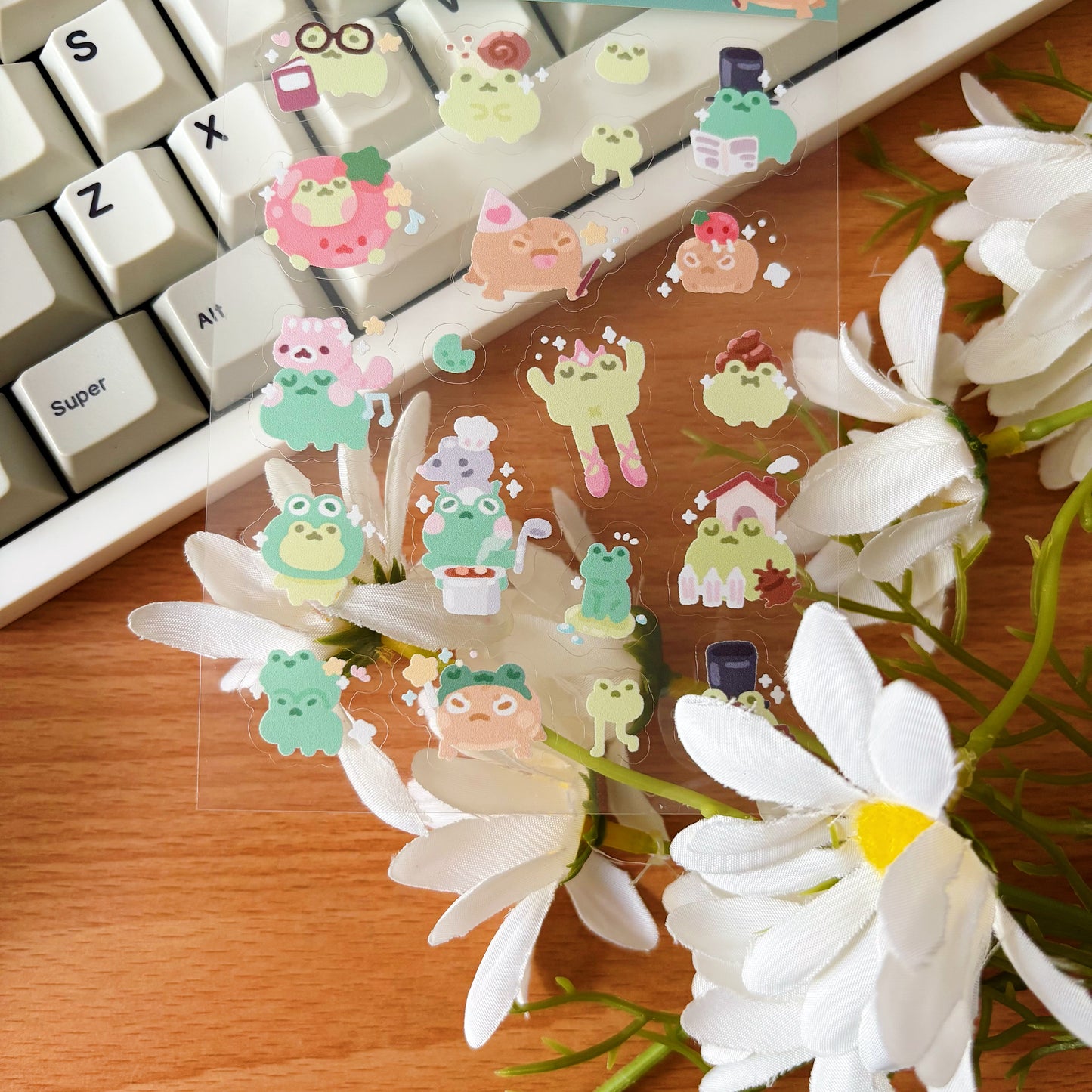 Frogs in Hats Transparent Sticker Sheet
