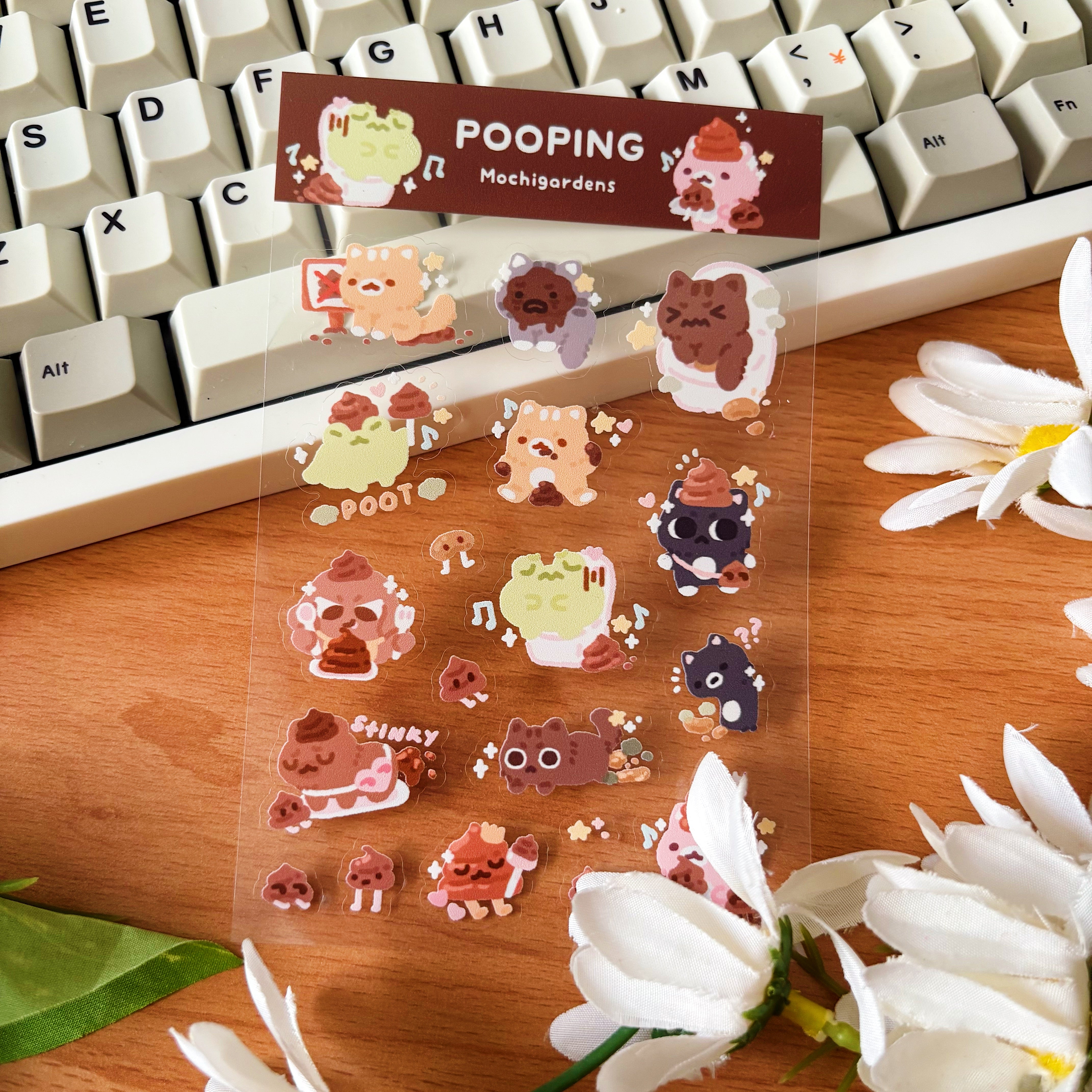 Pooping Transparent Sticker Sheet – Mochigardens Store