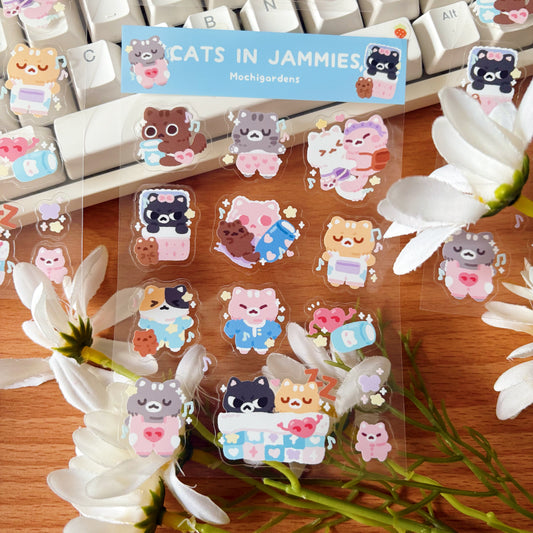 Cats in Jammies Transparent Sticker Sheet