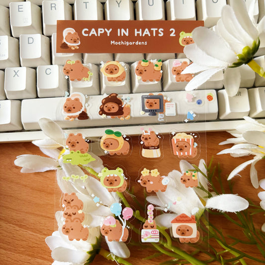 Capy in Hats 2 Transparent Sticker Sheet