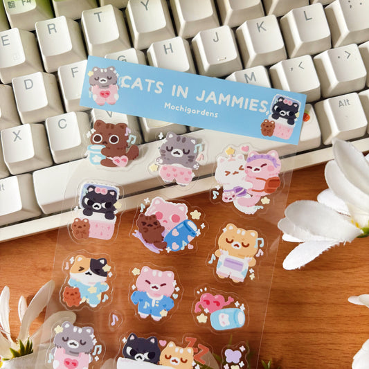 Cats in Jammies Transparent Sticker Sheet