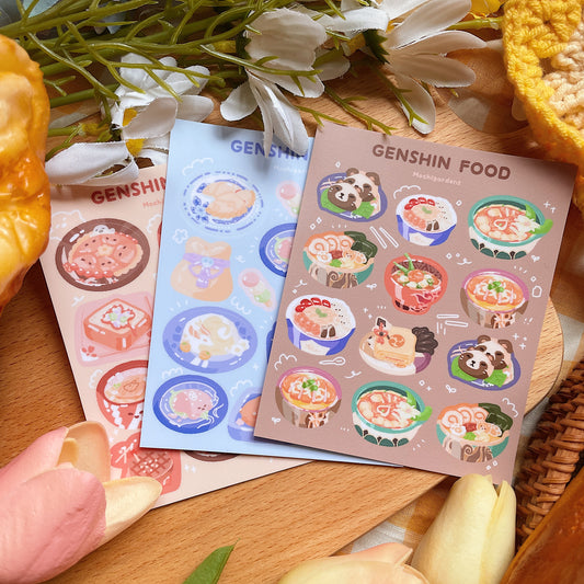 Assorted Waterproof Genshin Food Vinyl Sticker Sheets